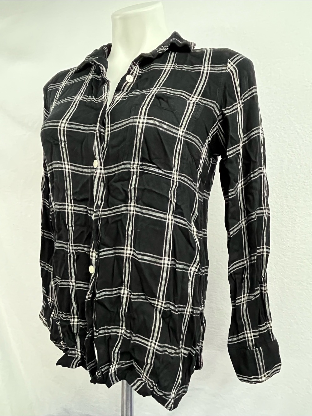 Old Navy Black Shirt with White and Pink Plaid